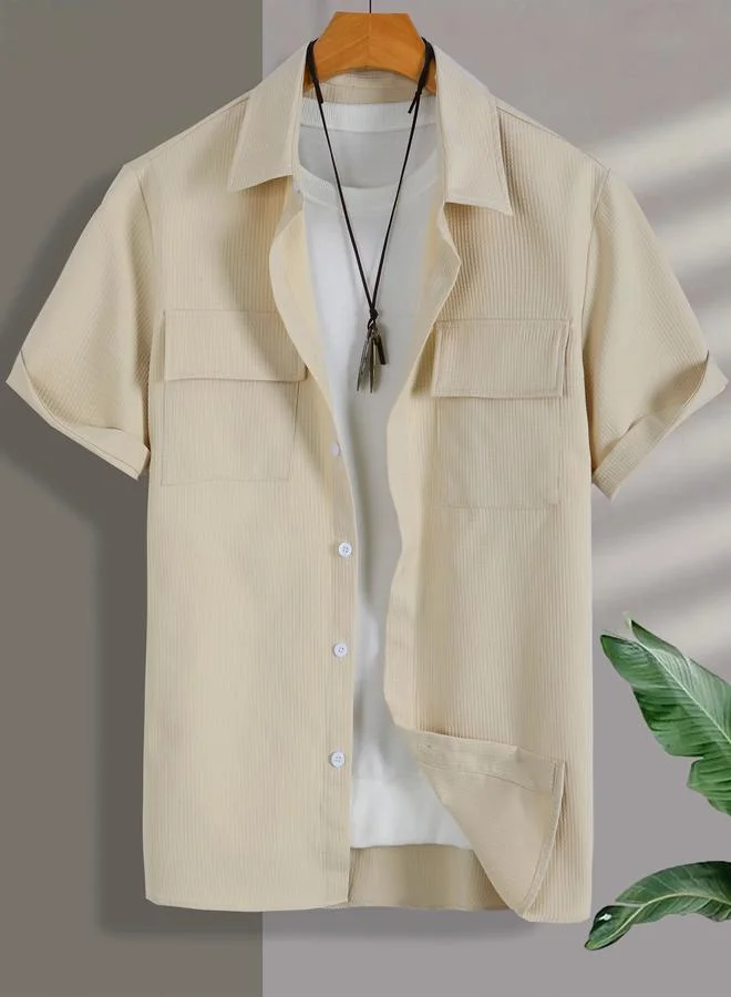 Take Two Men Plus Size Textured Shirt with Flap Pocket