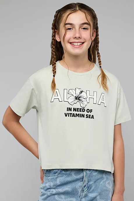 أر أند بي Printed T-Shirt with Crew Neck and Short Sleeves