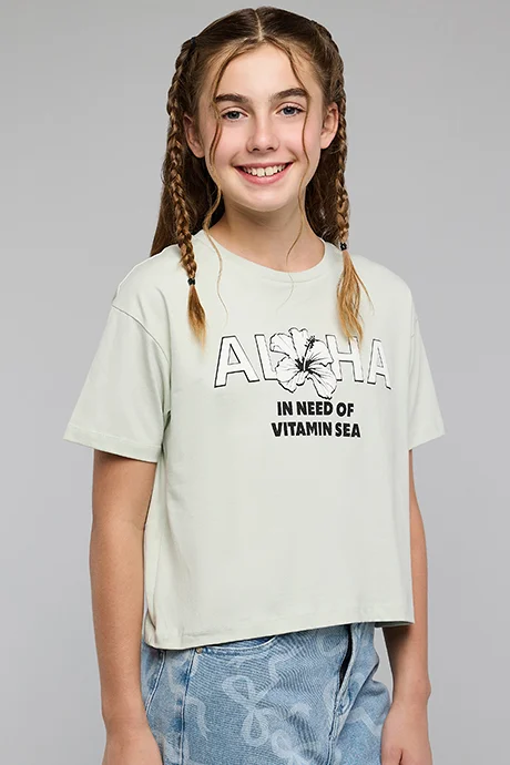 أر أند بي Printed T-Shirt with Crew Neck and Short Sleeves