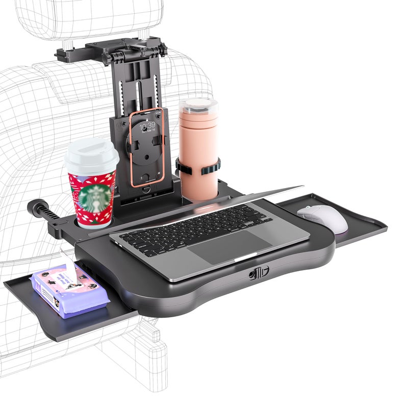FANXIN Car Back Seat Tray with Extendable Table Car Desk for Laptop with Phone Holder Foldable Trays for Eating Working Car Travel Tray Table for Rear Passenger