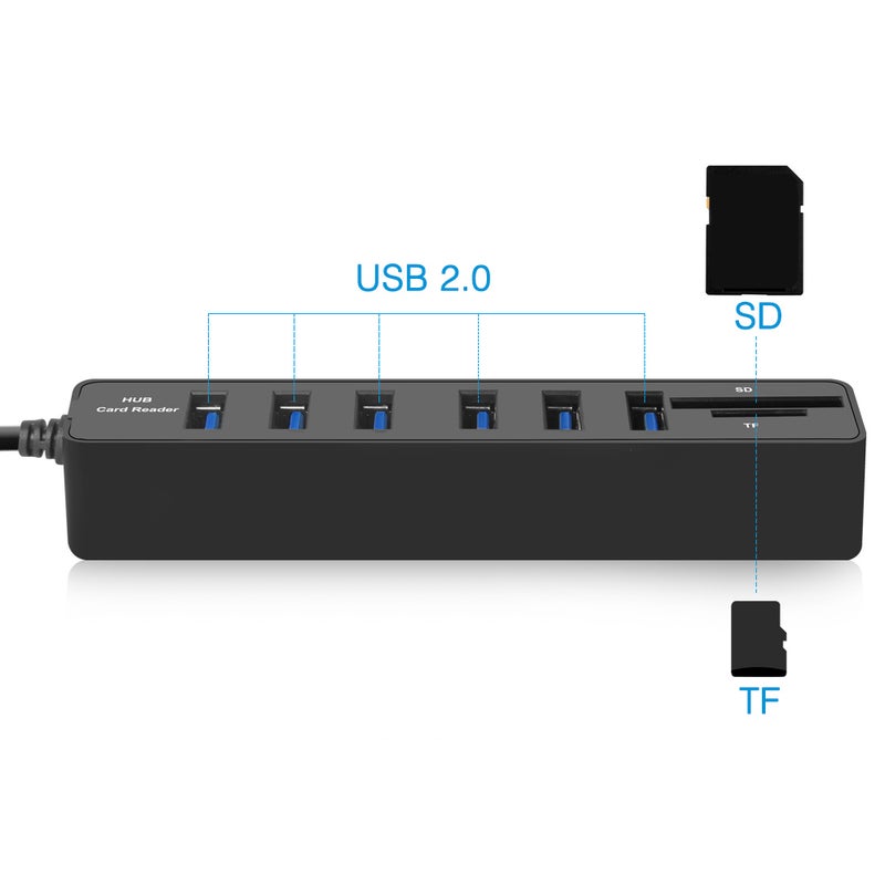 موزع USB JDL-HSD5 مع واجهة متعددة مدخلات 3/6 منافذ اختيارية USB 2.0 عالي السرعة صغير قارئ بطاقات SD TF 2 في 1 لأجهزة الكمبيوتر المحمولة - Image 3