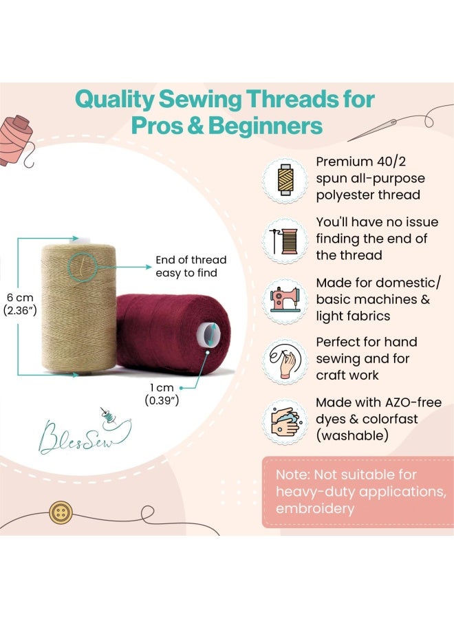 BlesSew Sewing Thread24 Spools of Polyester Thread for Sewing Machine for Beginners Hand Stitching  Quilting1000 yds Each in 22 ColorsBonus Black  White - Image 3