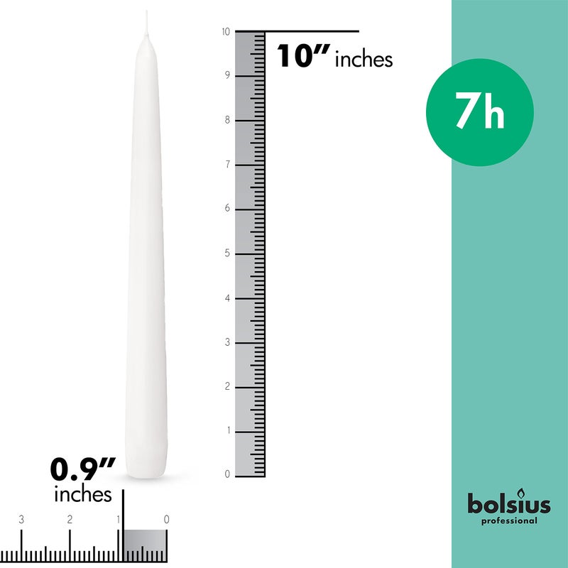 بولسوس Bolsius White Taper Candles 100 Count Bulk Pack - 10 inch عشاء شموع مجموعة - 7+ ساعات حرق - جودة أوروبية متميزة - اللهب السلس - فتيل القطن 100 ٪ -  - Image 2