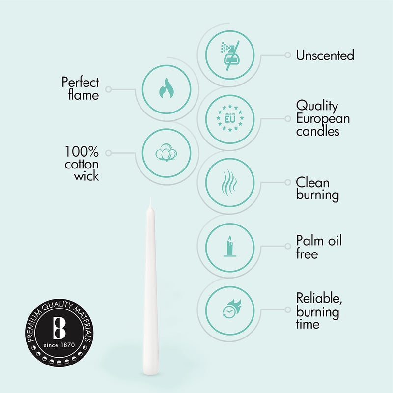بولسوس Bolsius White Taper Candles 100 Count Bulk Pack - 10 inch عشاء شموع مجموعة - 7+ ساعات حرق - جودة أوروبية متميزة - اللهب السلس - فتيل القطن 100 ٪ -  - Image 3