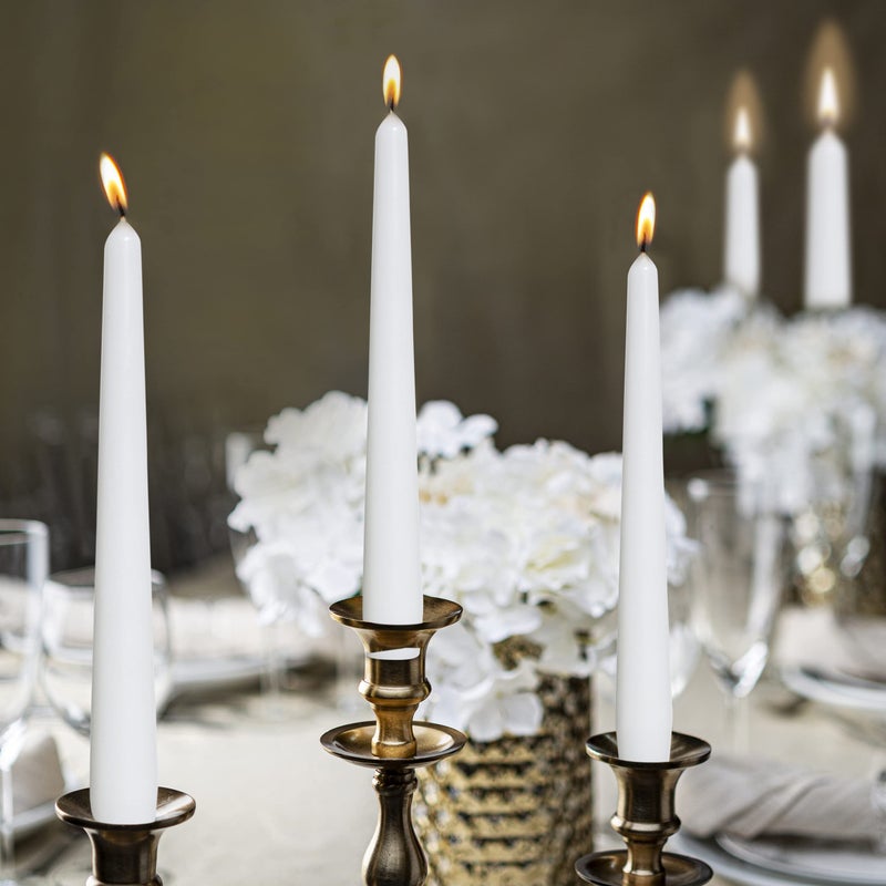 بولسوس Bolsius White Taper Candles 100 Count Bulk Pack - 10 inch عشاء شموع مجموعة - 7+ ساعات حرق - جودة أوروبية متميزة - اللهب السلس - فتيل القطن 100 ٪ -  - Image 5