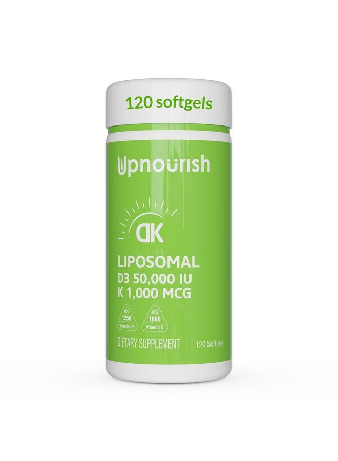 UpNourish Liposomal Vitamin D3 50000 IU (Vitamina D3 de 50000) with 1000 mcg Vitamin K, High Dose Vitamin D3 K2, Vitamin D 50000 IU with K1, K2 MK-4 and MK-7, 120 Mini Softgels - Image 1