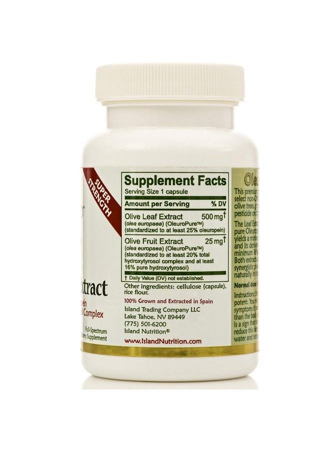 Island Nutrition - Olive Leaf Extract Capsules 25% Oleuropein (40% Total Polyphenols) Plus 20% Hydroxytyrosol Complex 100% Grown & Extracted In Spain (90 Caps) Real European Olive Leaf Extract - Image 1