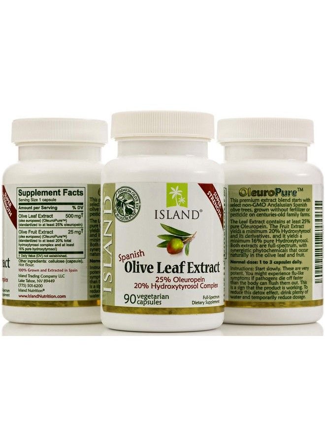 Island Nutrition - Olive Leaf Extract Capsules 25% Oleuropein (40% Total Polyphenols) Plus 20% Hydroxytyrosol Complex 100% Grown & Extracted In Spain (90 Caps) Real European Olive Leaf Extract - Image 1
