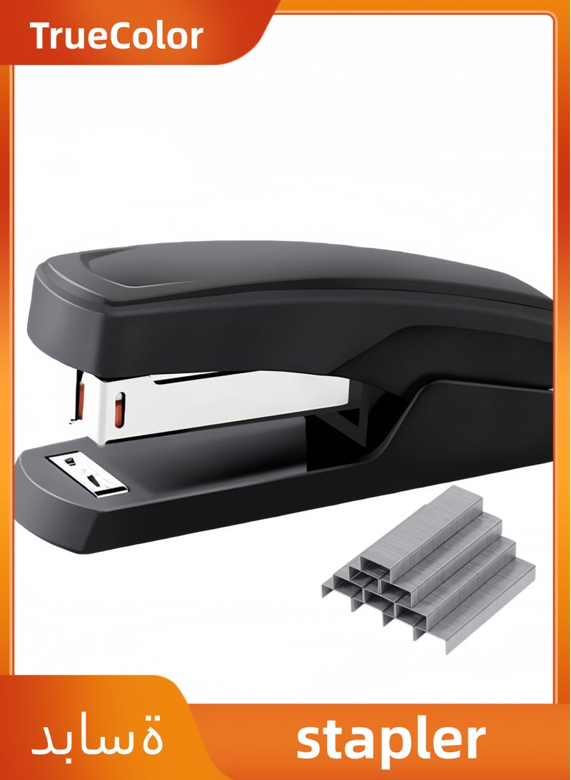 ترو كولور دباسة مكتبية مع علبتين مجانيتين من الدبابيس، سعة 20 صفحة، دباسة مكتبية، دباسة للفصول الدراسية، دباسة بسيطة محمولة للوازم المكتبية للفصول الدراسية، لون أسود - Image 1