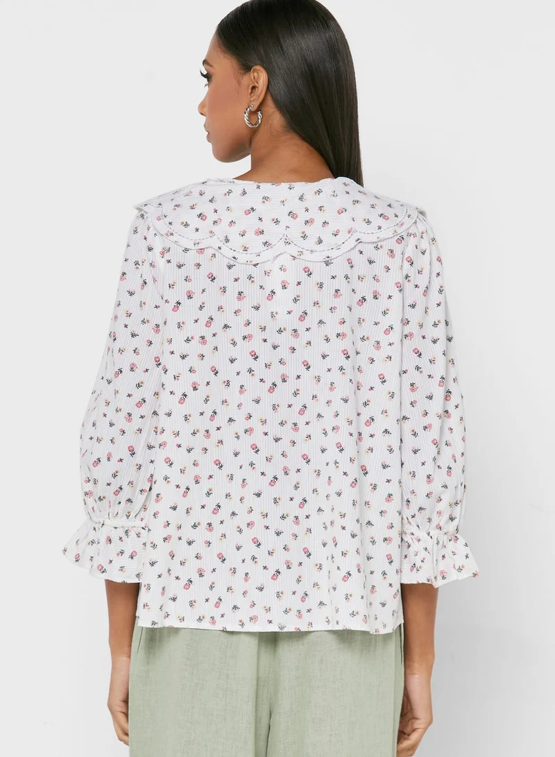 NEW LOOK Tie Neck Printed Top