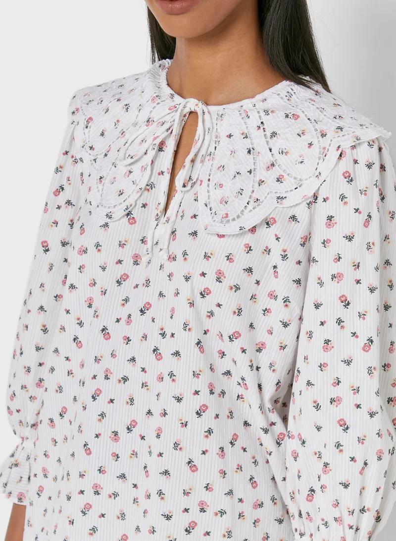 NEW LOOK Tie Neck Printed Top