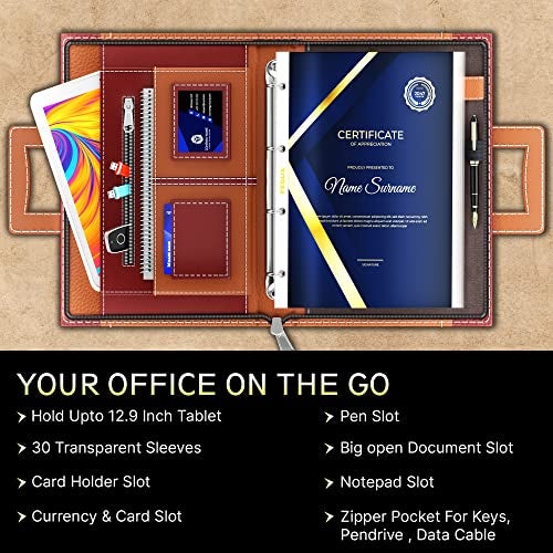 FEDUS Files for Documents 30 Leafs Foolscap Size (Bigger Than A4 Size) 4 Ring File with Hidden Handle Multipurpose Leatherette Portfolio Professional Executive Document File Folder for certificates - Image 2