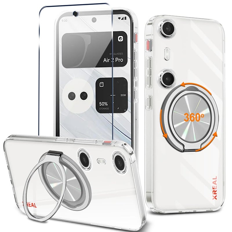 Nijiadi Compatible for Xreal Beam Pro Phone Case with Screen Protector 360 Rotatable Ring Holder KickstandStand Non Yellowing Transparent 4 Corners Shockproof Protective Cover Case Crystal Clear - Image 3