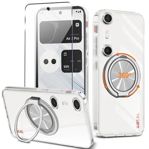 Nijiadi Compatible for Xreal Beam Pro Phone Case with Screen Protector 360 Rotatable Ring Holder KickstandStand Non Yellowing Transparent 4 Corners Shockproof Protective Cover Case Crystal Clear - Image 1