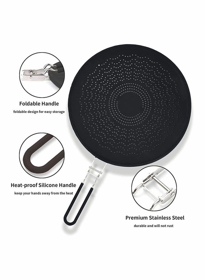 Y&D Silicone Splatter Screen, Pan Cover with Folding Handle, High Heat Resistant Oil Splash Guard, Insulation Cooling Mat - Image 3