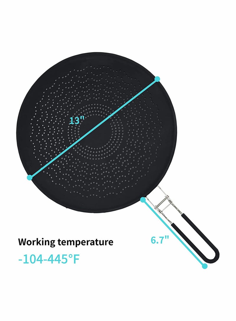 Y&D Silicone Splatter Screen, Pan Cover with Folding Handle, High Heat Resistant Oil Splash Guard, Insulation Cooling Mat - Image 2