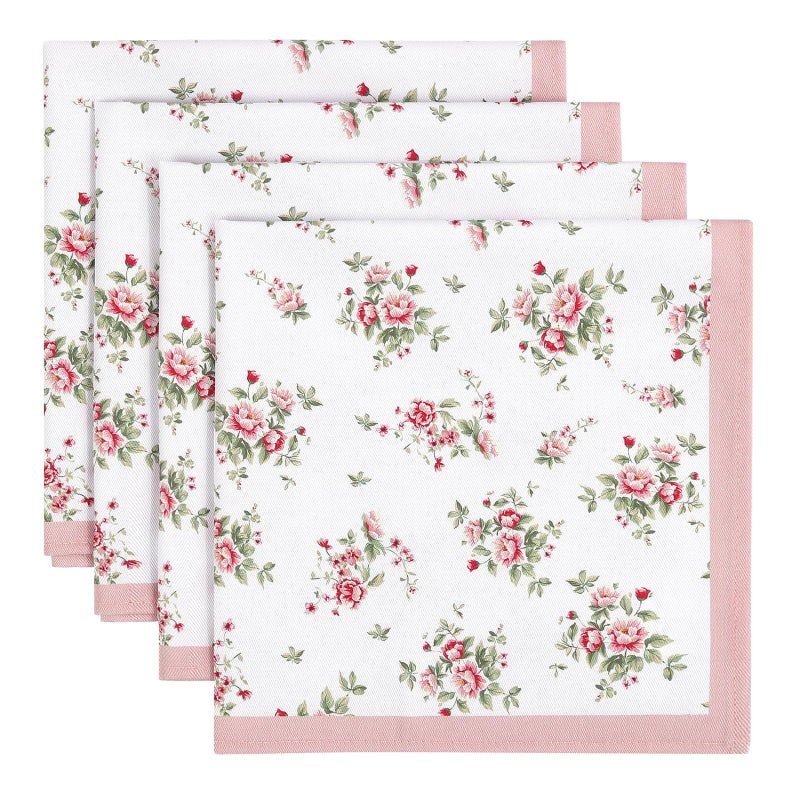 Arquiel Pink Floral Rose Print Cloth Napkins 100% Cotton  18"" X 18"" Dinner Napkins Cloth Set  Washable Napkins For Home  Kitchen  Dinner  Party  Wedding  Cocktail  Set Of 4 - Image 1