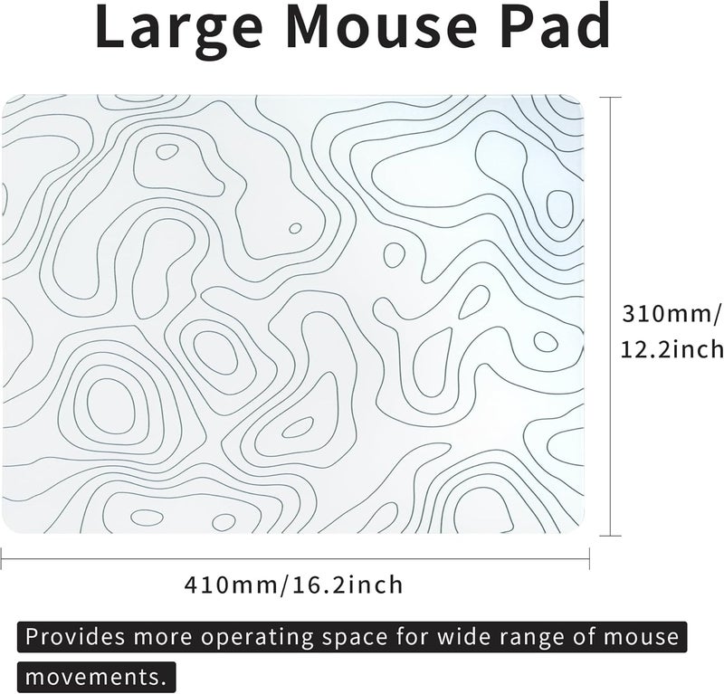 GMKWTL Glass Mousepad for Gaming, White Topographic Hard Gaming Mouse pad, Professional Large Mouse Mat 410mm*310mm, Special Glass Surface with Improved Precision and Speed - Image 2