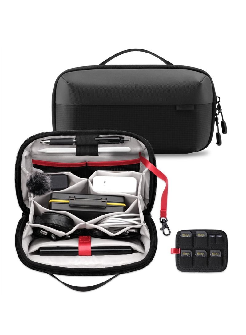 Captaintech Electronics Organizer, Waterproof Travel Accessory Handle Bag for Tech Pouch for Cables, Camera Batteries, Power Bank, SD TF Cards, Black - Image 1