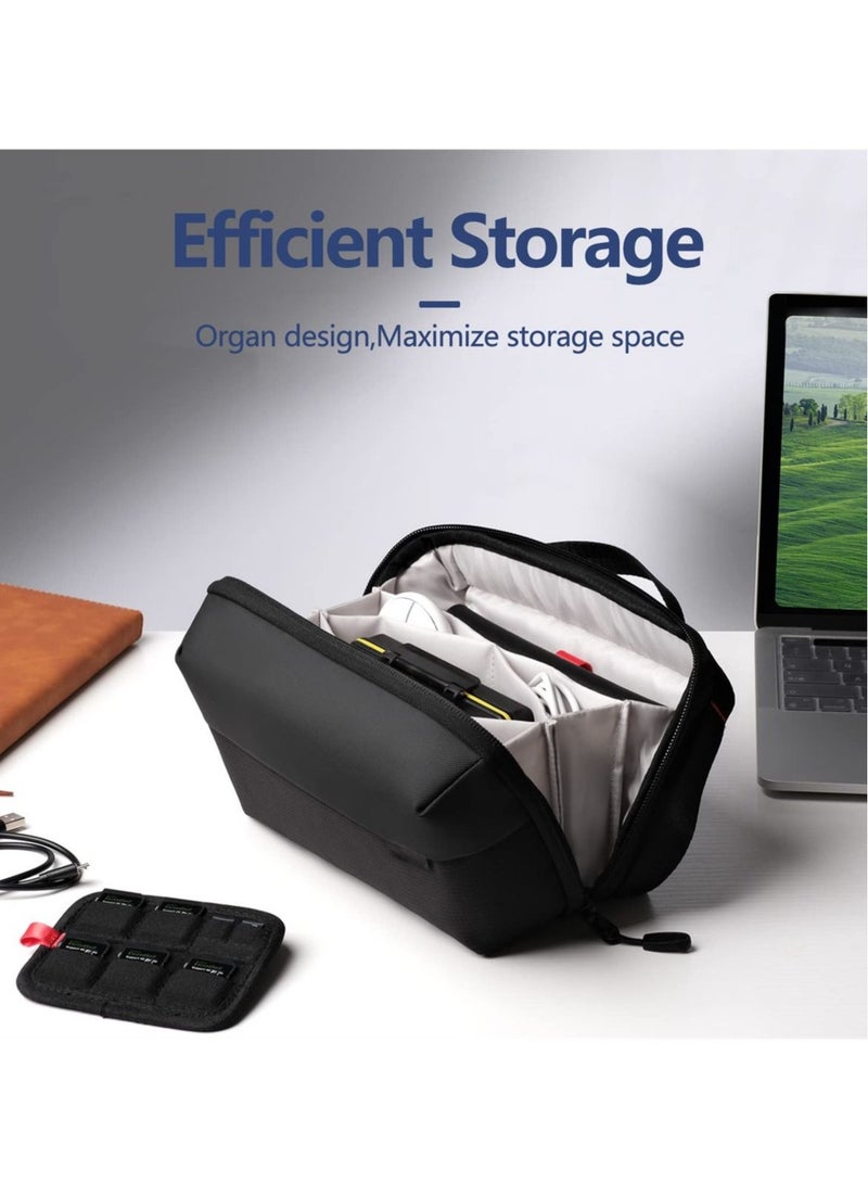 Captaintech Electronics Organizer, Waterproof Travel Accessory Handle Bag for Tech Pouch for Cables, Camera Batteries, Power Bank, SD TF Cards, Black - Image 4