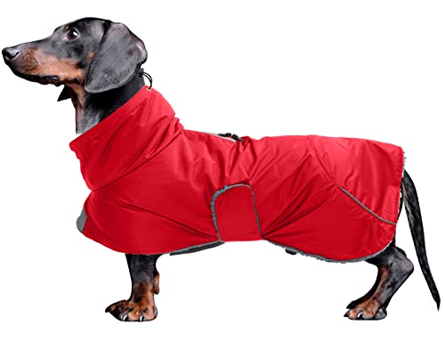 Morezi Dachshund Coats Waterproof Perfect for Dachshunds Sausage Weiner Dog Winter Coat with Padded Fleece Puppy Snowsuit with Adjustable Bands and High Vis Reflective Trim Red L - Image 1