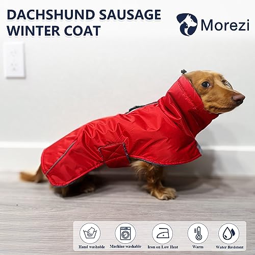 Morezi Dachshund Coats Waterproof Perfect for Dachshunds Sausage Weiner Dog Winter Coat with Padded Fleece Puppy Snowsuit with Adjustable Bands and High Vis Reflective Trim Red L - Image 3