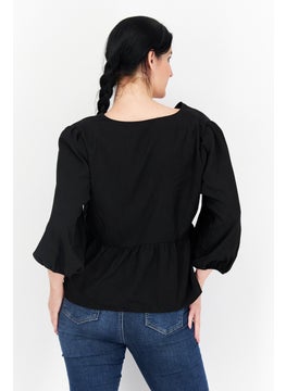 Women V Neck 3/4 Sleeve Plain Top, Black - pzsku/Z885717086A64941E8EF8Z/45/_/1727187676/46865935-6b07-4af3-8e81-f364e3fdaec1