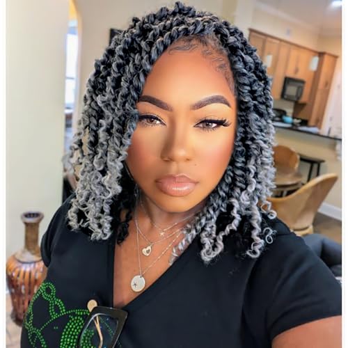 Dorsanee Pre-twisted Passion Twist Hair 10 Inch 8 packs Short Passion Twist Crochet Hair Pre-looped Crochet Braids for Women Kids Gray Passion Twists Synthetic Curly Crochet Hair Extensions 1B/Gray - Image 1