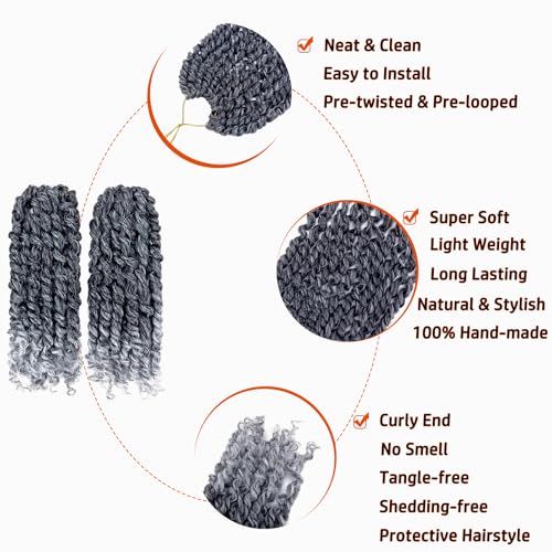 Dorsanee Pre-twisted Passion Twist Hair 10 Inch 8 packs Short Passion Twist Crochet Hair Pre-looped Crochet Braids for Women Kids Gray Passion Twists Synthetic Curly Crochet Hair Extensions 1B/Gray - Image 4