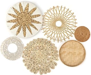 Unittype Unittype Set of 6 Wall Basket Decor Rattan Wall Decor Flat Round Boho Wall Decor Hanging Wall Basket Wall Decor Wicker  - Image 1