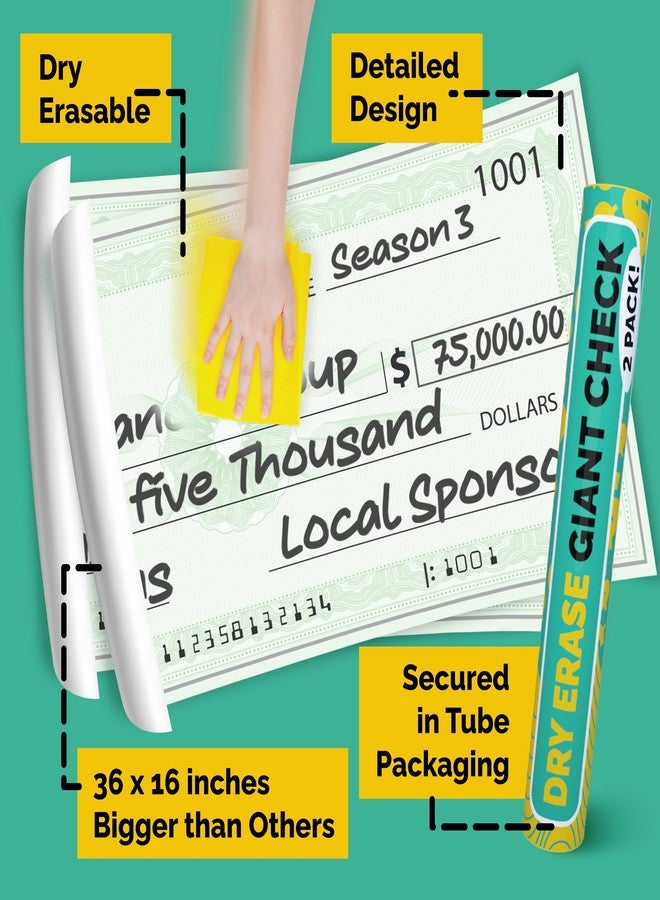 أوركا (عبوتان) شيكات كبيرة للعروض التقديمية | شيك عملاق قابل للمسح الجاف مقاس 36 × 16 بوصة - شيكات وهمية كبيرة الحجم للعروض التقديمية، عناصر لجمع التبرعات، شيك كبير، لوحة شيك فارغة كبيرة، شيك وهمي قابل لإعادة الاستخدام - Image 2