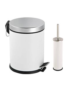 Generic Bathroom set stainless steel basket 5l with inner bucket and toilet brush white and silver 