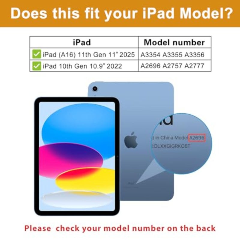 حافظة iPad 11th/10th Gen لعام 2025/2022، غطاء من البولي بروبيلين خفيف الوزن مقاوم للصدمات مع حامل قلم رصاص، مقبض قابل للتحويل باللون الأسود - Image 2
