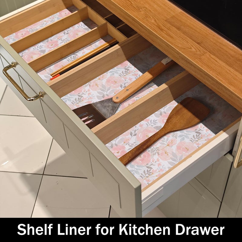 Amiitay Peony Shelf and Drawer Liner for Kitchen,Non-Adhesive and Strong Non-Slip Floral Valentine's Day Cabinet Drawer Liners for Kitchen Shelf, Waterproof Cupboard Liners,Easy to Clean,12IN x 10FT - Image 4