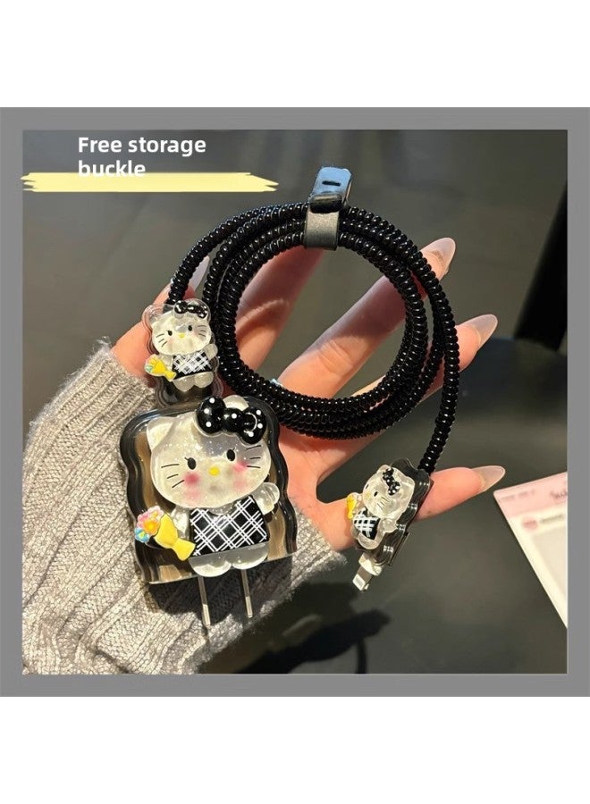 Kitty For Iphone 16 Data Cable Protective Sleeve For Iphone15 Fast Charging Head 20w Shell 13 Winding Rope 14 Anti-folding-Color:Transparent Black Ice Transparent Wings Kt [5-piece Set]-Applicable Models:18W/20W