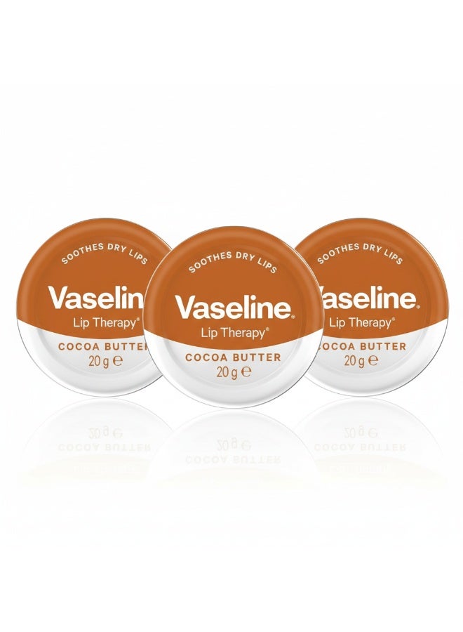 Vaseline Lip Therapy Cocoa Butter – 3-Pack Moisturizing Lip Balm for Dry Lips – 20g Each - Image 1