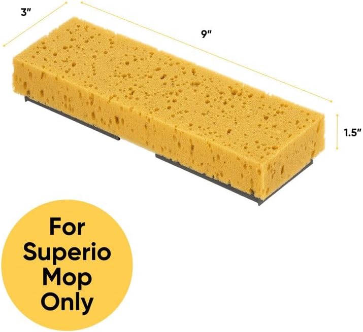 Superio Sponge Mop Refill for Mop 871 Only 9"x3" Screws: 6.5" Apart, 4 Pack - Image 2