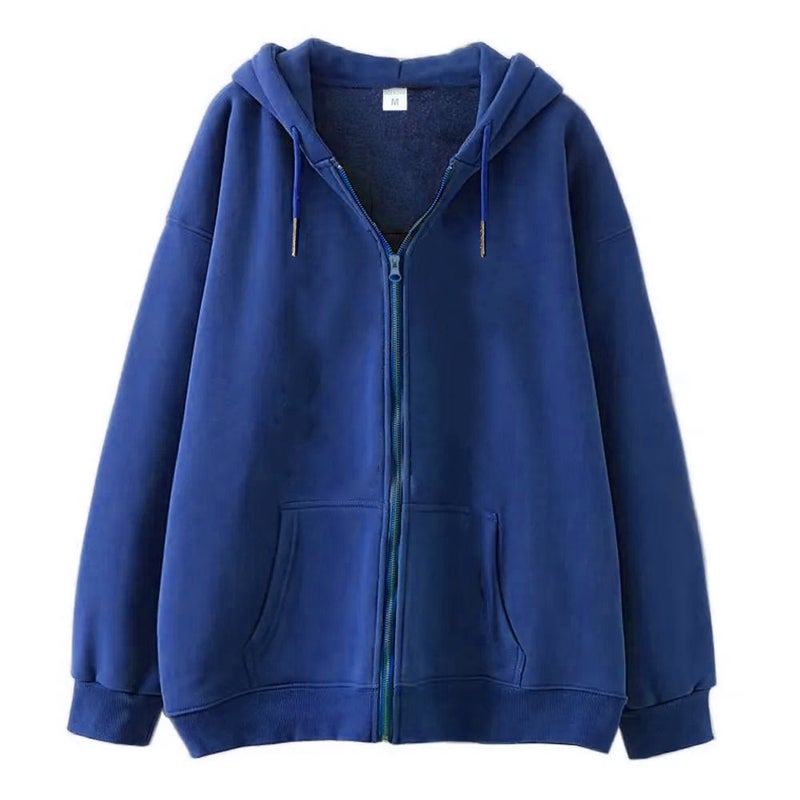 Generic Solid Color Cross-border Sweater Supply Full Zip Hoodie Mens Blank Cardigan Zip Hoodie Sweater in stock Royal blue (short zipper) 