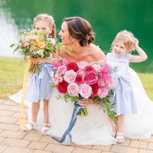 FACINOC Roses Artificial Flowers Pink Fake Flower Bulk for DIY Wedding Bouquets Bridal Baby Shower Decorations Table Centerpiece Silk Faux Floral Arrangements for Party Home Decor Indoor Fuchsia - Image 3