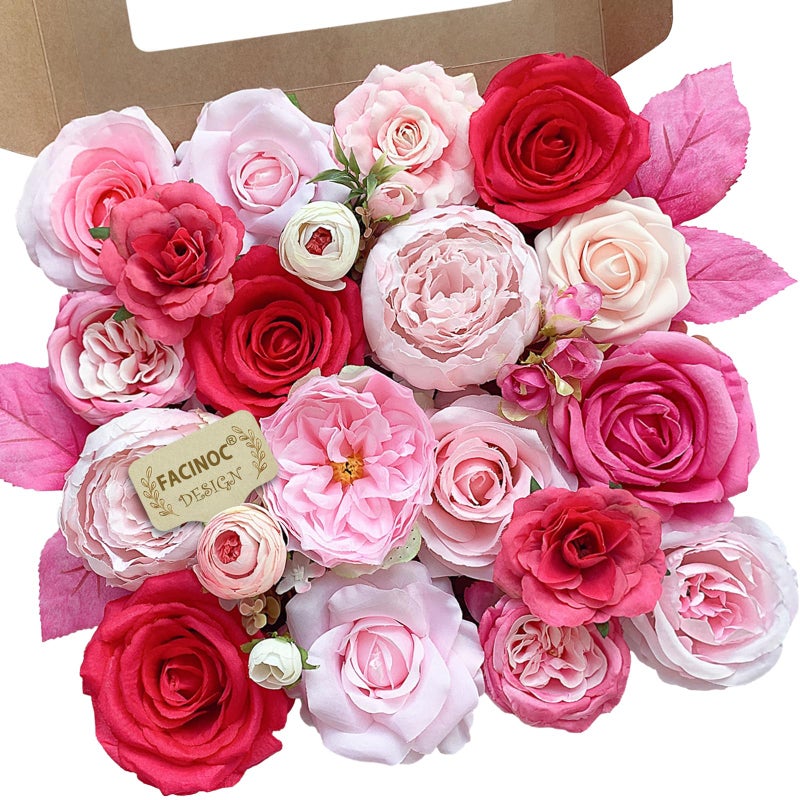 FACINOC Roses Artificial Flowers Pink Fake Flower Bulk for DIY Wedding Bouquets Bridal Baby Shower Decorations Table Centerpiece Silk Faux Floral Arrangements for Party Home Decor Indoor Fuchsia - Image 2
