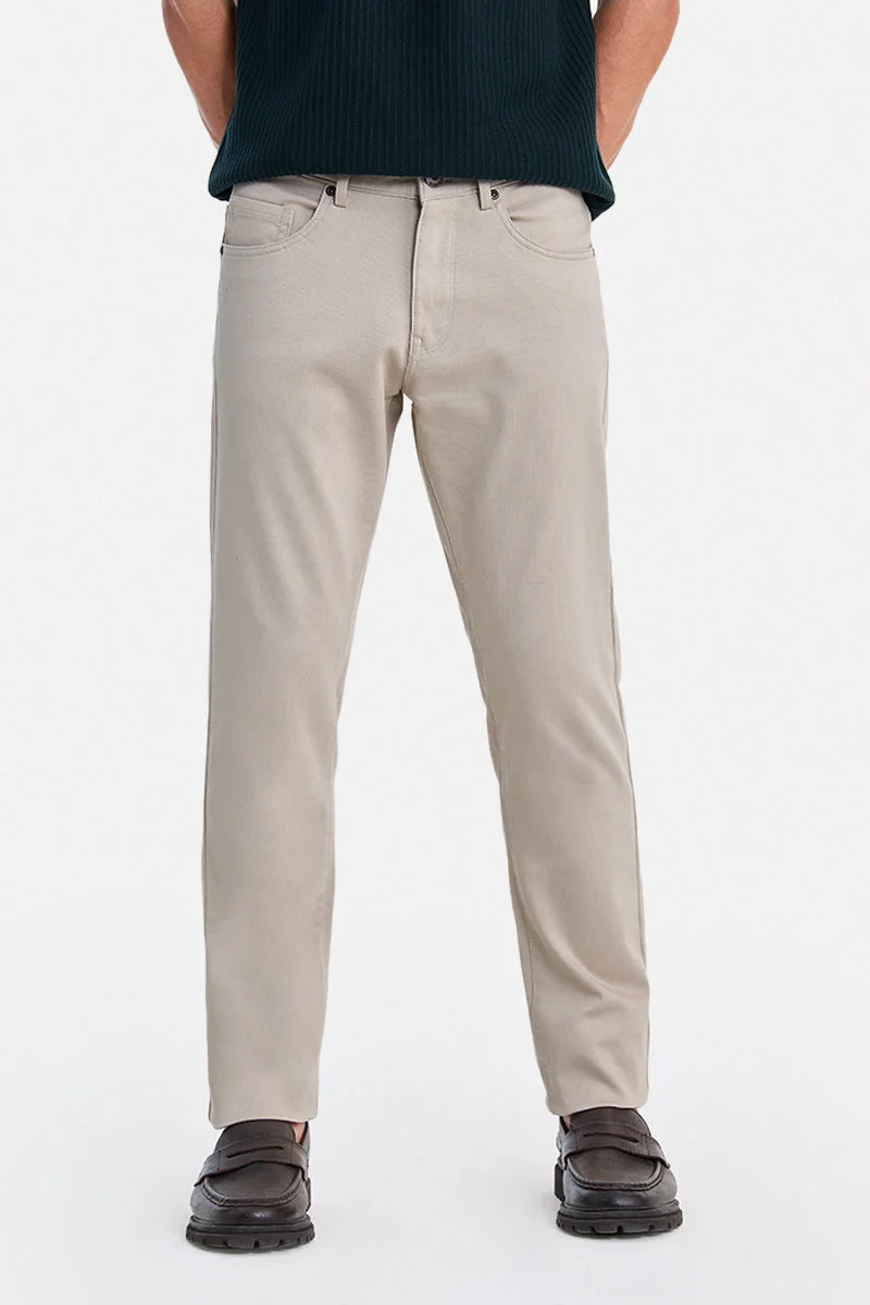 SNITCH Beige Solid Regular Fit Casual Chinos