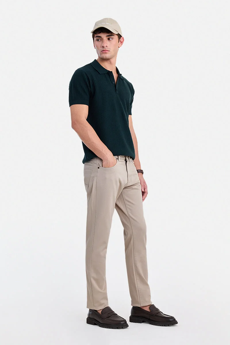 SNITCH Beige Solid Regular Fit Casual Chinos