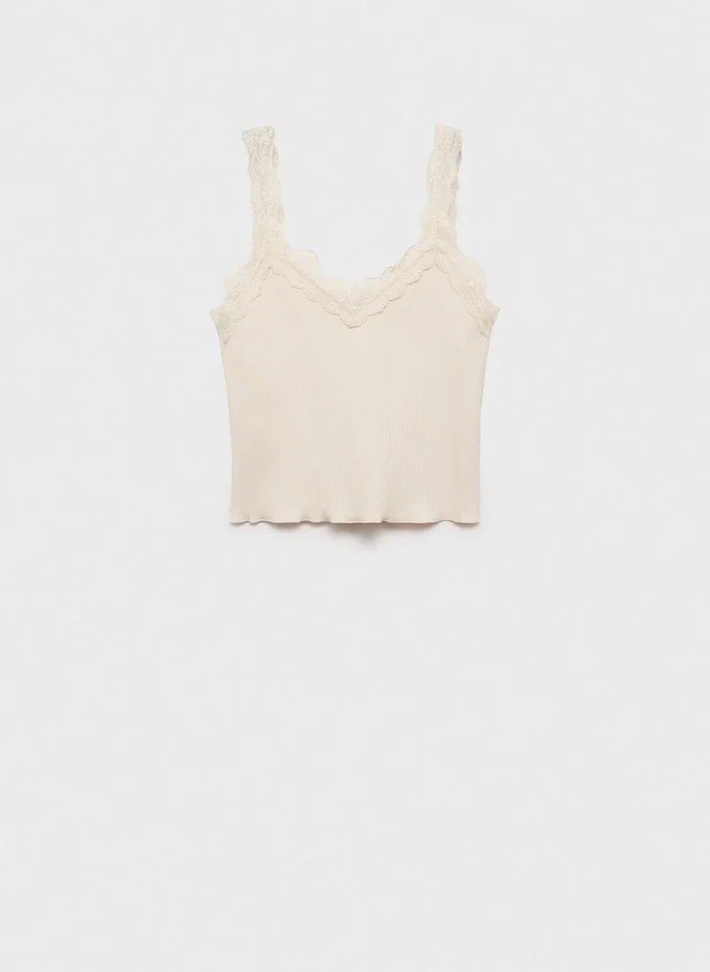 مانجو Fitted Top With Lace Neckline