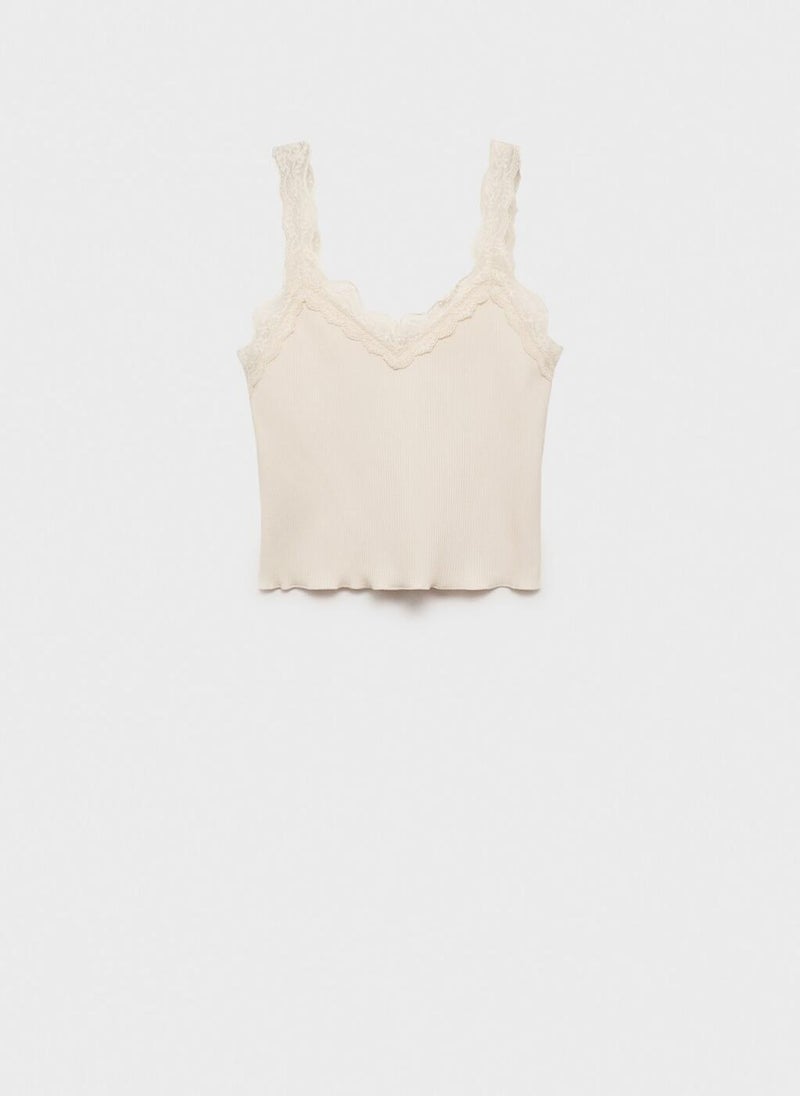 MANGO Fitted Top With Lace Neckline  - Image 5