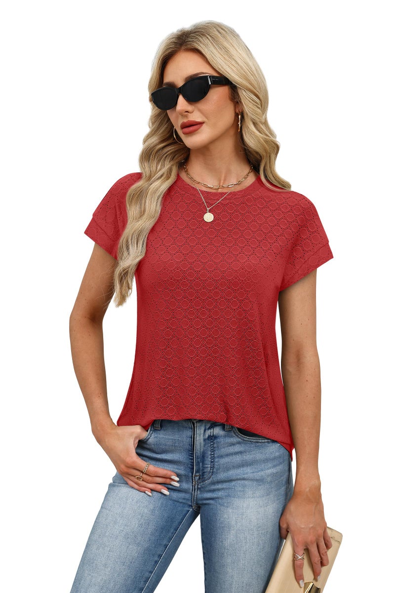 Alaroo Cute Tops for Women Dressy Short Sleeve Shirts Business Casual Summer Clothes 2026 Trendy Outfits Spring Fashion Clothing Red M - Image 3