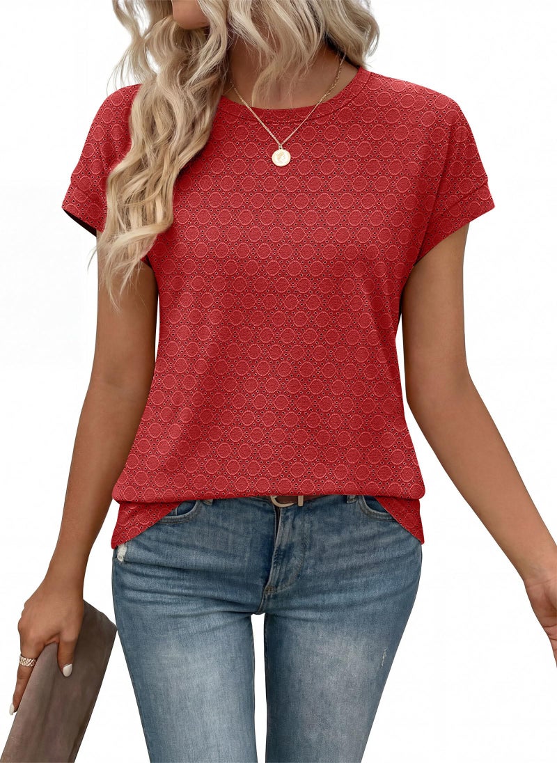 Alaroo Cute Tops for Women Dressy Short Sleeve Shirts Business Casual Summer Clothes 2026 Trendy Outfits Spring Fashion Clothing Red M - Image 2