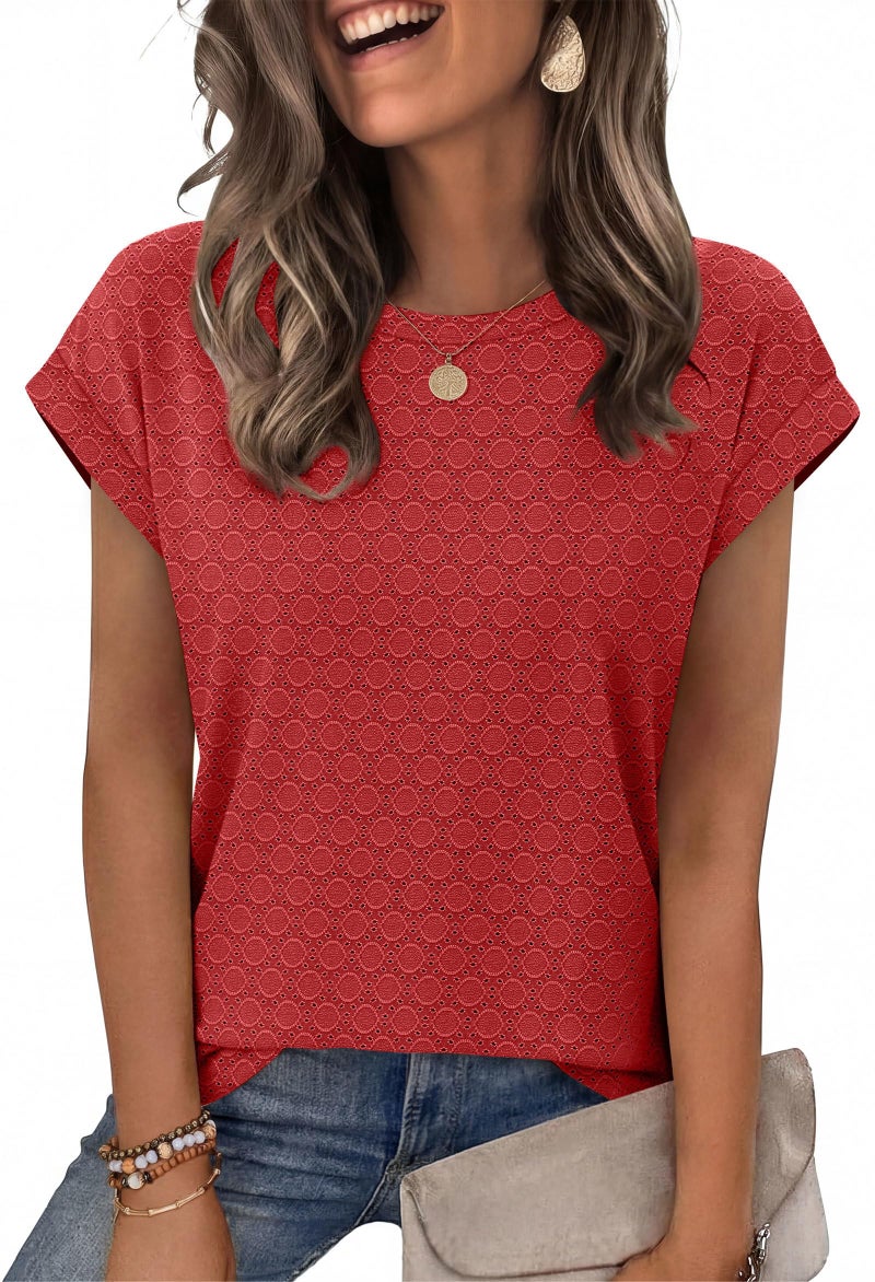 Alaroo Cute Tops for Women Dressy Short Sleeve Shirts Business Casual Summer Clothes 2026 Trendy Outfits Spring Fashion Clothing Red M - Image 1