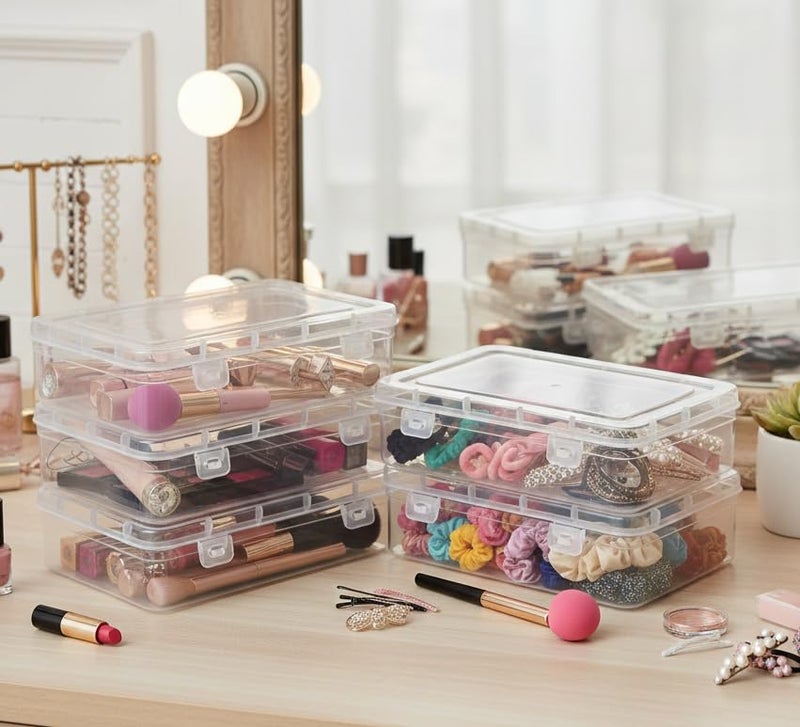 URBAA Plastic Small Storage Boxes Container With Lock Lid (Size No. - 44) (Clear, 16.5 X 11 X 4.5 Cm) - Set Of 6, Rectangular Boxes - Image 2