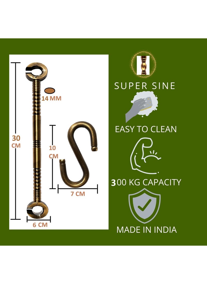 kaushalendra kaushalendra Brass Antic Finish S Hooks 12mm 300kg Capacity IndoorOutdoor Hanging Solution 2 Links 2 Hooks  - Image 2