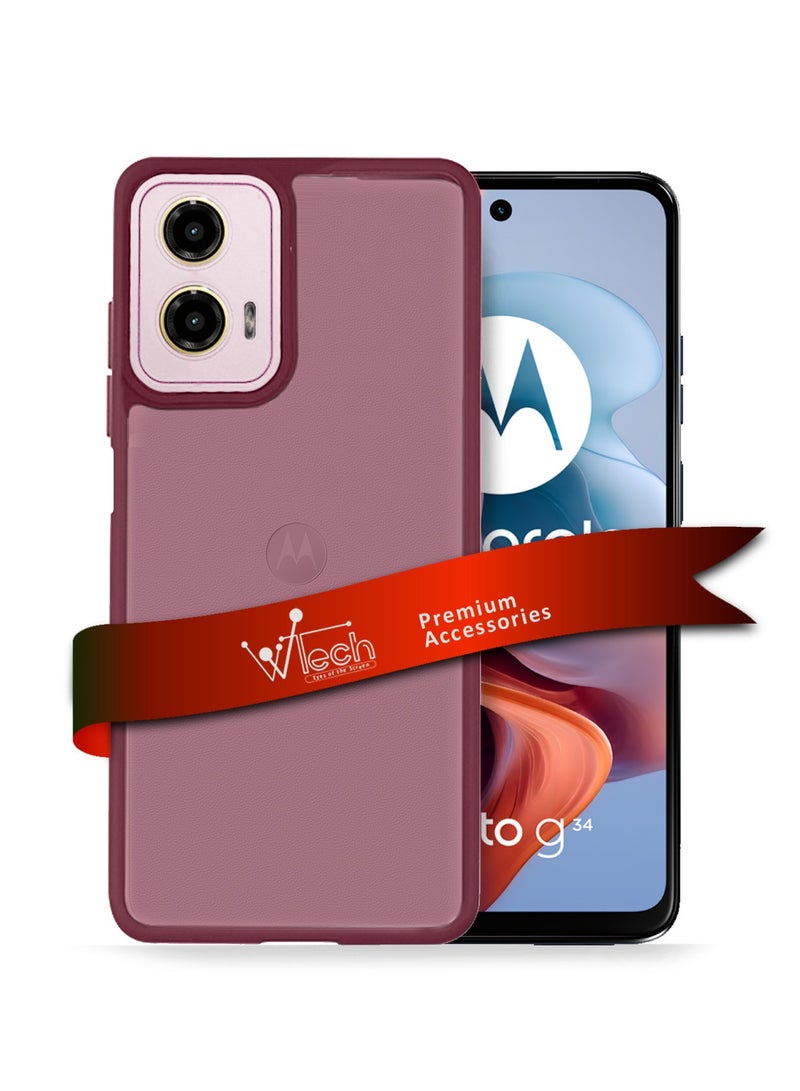 دبليو تيك غطاء حماية من السيليكون الهجين مع غطاء حماية خلفي شفاف لهاتف موتورولا موتو G34 5G وردي فوشيا - Image 1